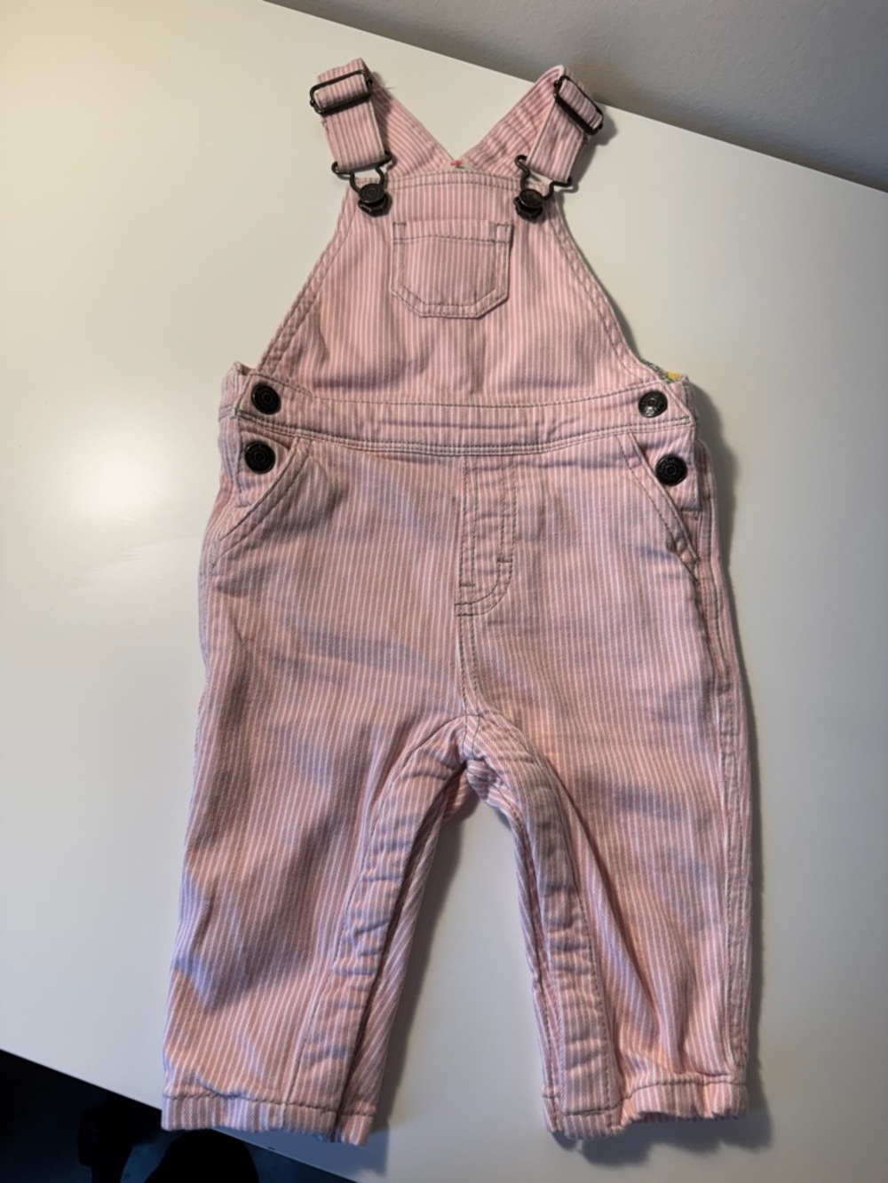Baby Boden Pink Striped Overalls bibs with stretch